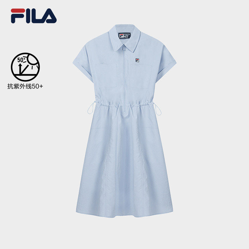 FILA女梭织洋装2026裙子时尚休闲收腰显瘦衬衫裙F11W638308F