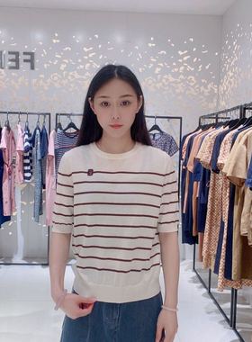 菲姿 女士圆领条纹时尚针织衫F3F832