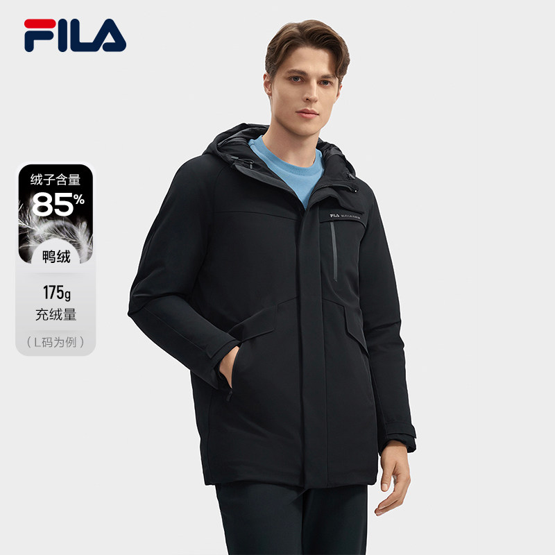 FILA 斐乐官方男士中长款羽绒服2024冬新款连帽外套F11M443910F