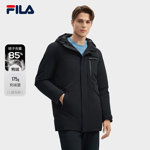 FILA 斐乐官方男士中长款羽绒服2024冬新款连帽外套F11M443910F