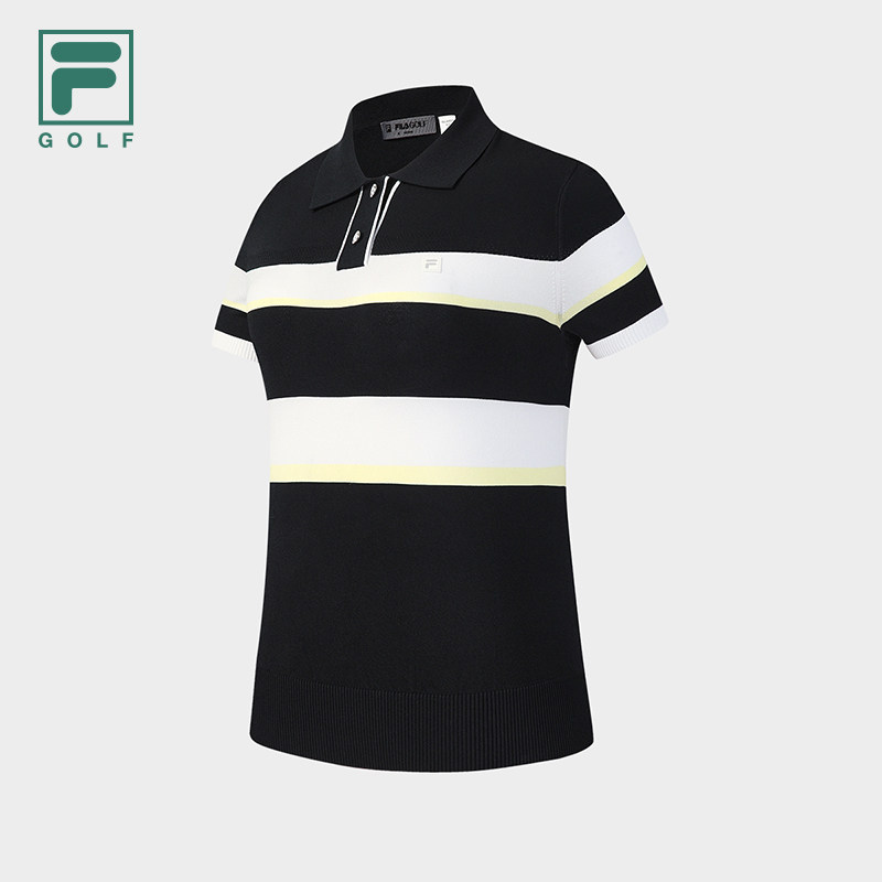 FILA 斐乐官方女子编织衫2026夏新款宽条纹短袖POLO衫A11W625404F