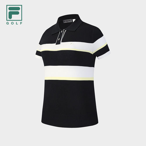FILA 斐乐官方女子编织衫2026夏新款宽条纹短袖POLO衫A11W625404F