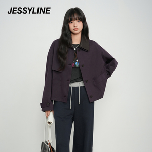 杰茜莱2025秋新款时尚纯色宽松翻领小个子短款外套夹克 jessyline