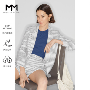 麦檬MM春简约通勤气质亚麻西装外套女5C3110571