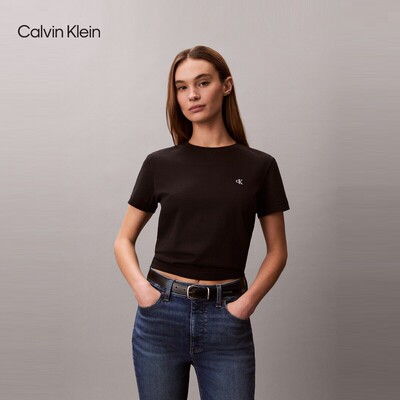 CK Jeans26 春季新女士休闲刺绣纯棉圆领短袖上衣T恤47B224G