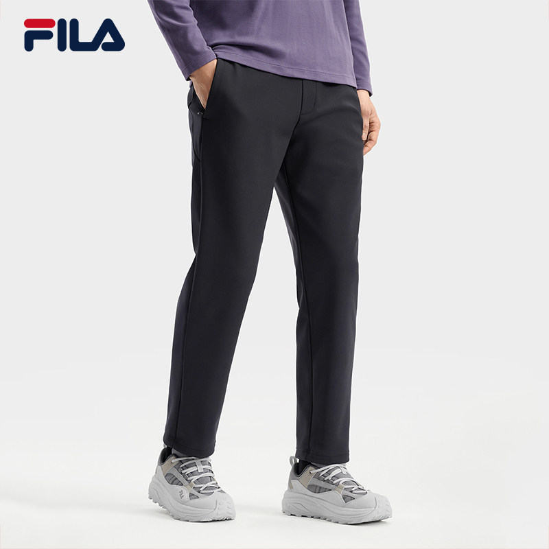 FILA 斐乐官方男士针织长裤2025冬季新款加绒直筒裤F11M543605F