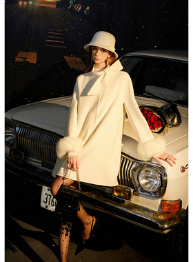 【柔软绵羊毛】CHICHY白色双面毛呢外套CTAC001254