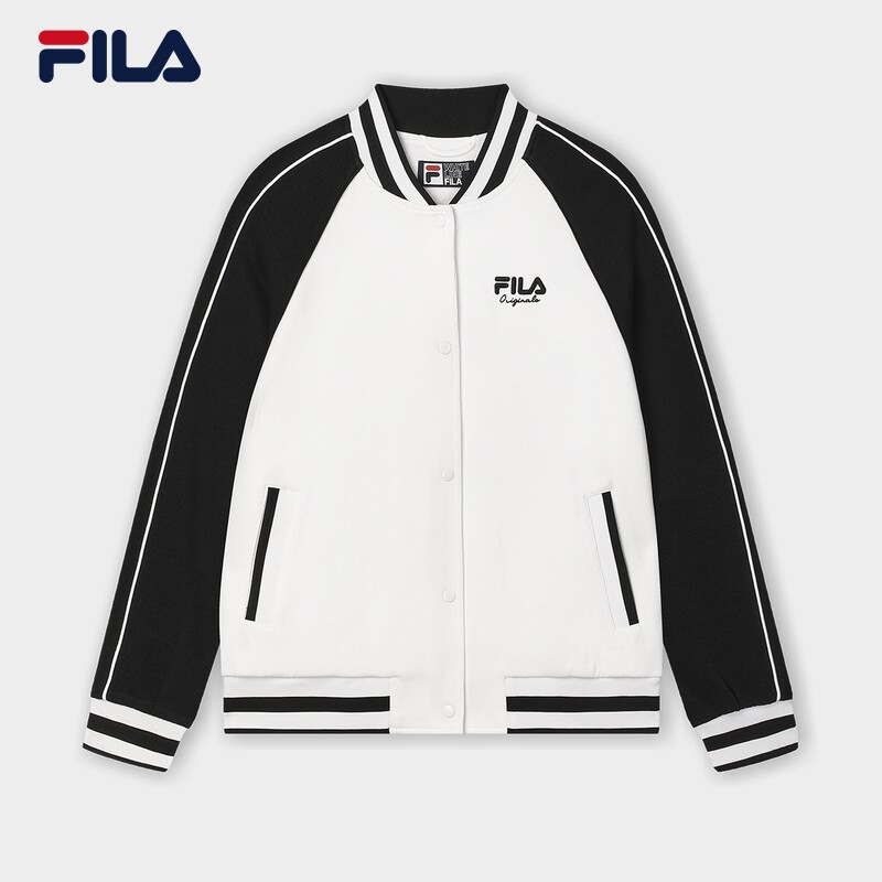 FILA 斐乐女士针织长袖外套冬季休闲拼色宽松棒球服F11W449504A