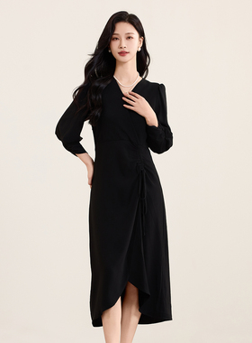 佳人苑气质显瘦长袖连衣裙J41918A