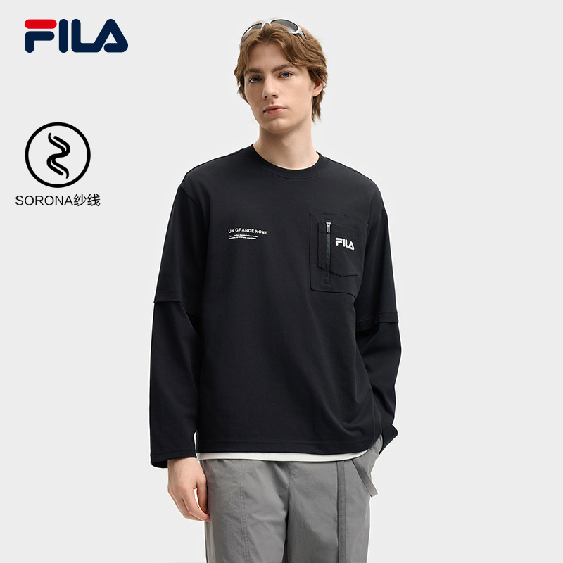 易烊千玺同款FILA 斐乐官方针织长袖衫2025假两件长TF11M539205F