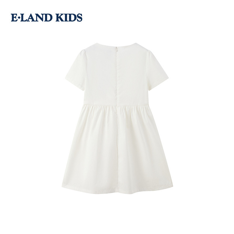 eland kids衣恋女童连衣裙26年夏季甜美方领刺绣短袖裙子