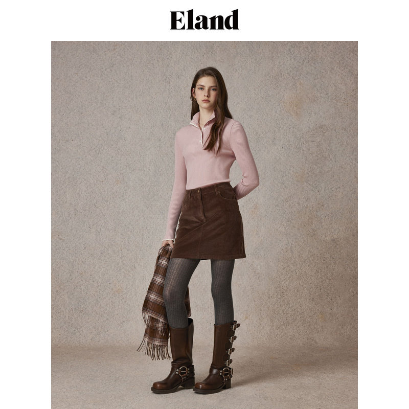 Eland毛衣女甜美风半开襟设计保暖毛衫冬季EEKWE4TT92