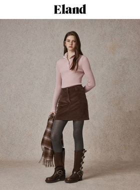 Eland毛衣女甜美风半开襟设计保暖毛衫冬季EEKWE4TT92