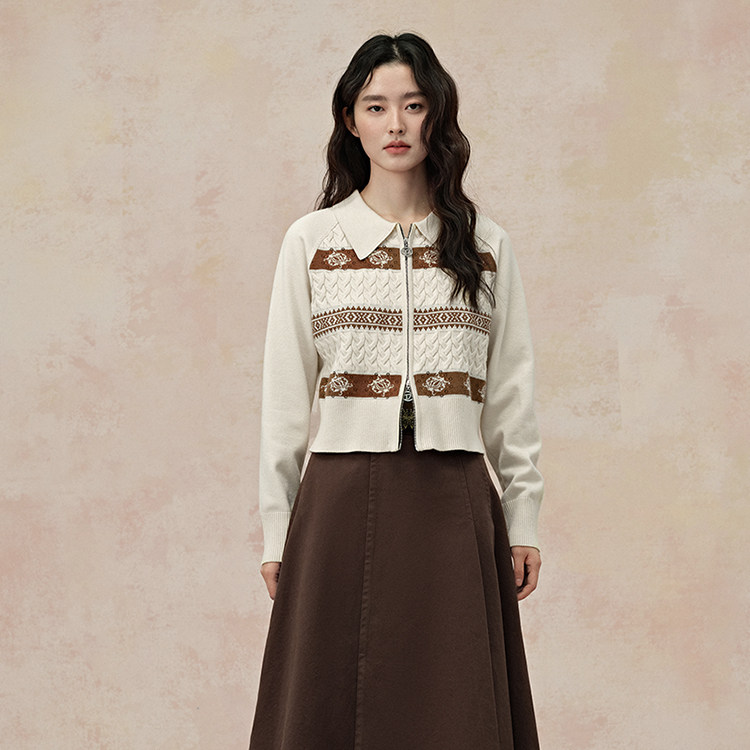 pit复古短款针织衫开衫设计感小众外套软糯毛织开衫-108C430288