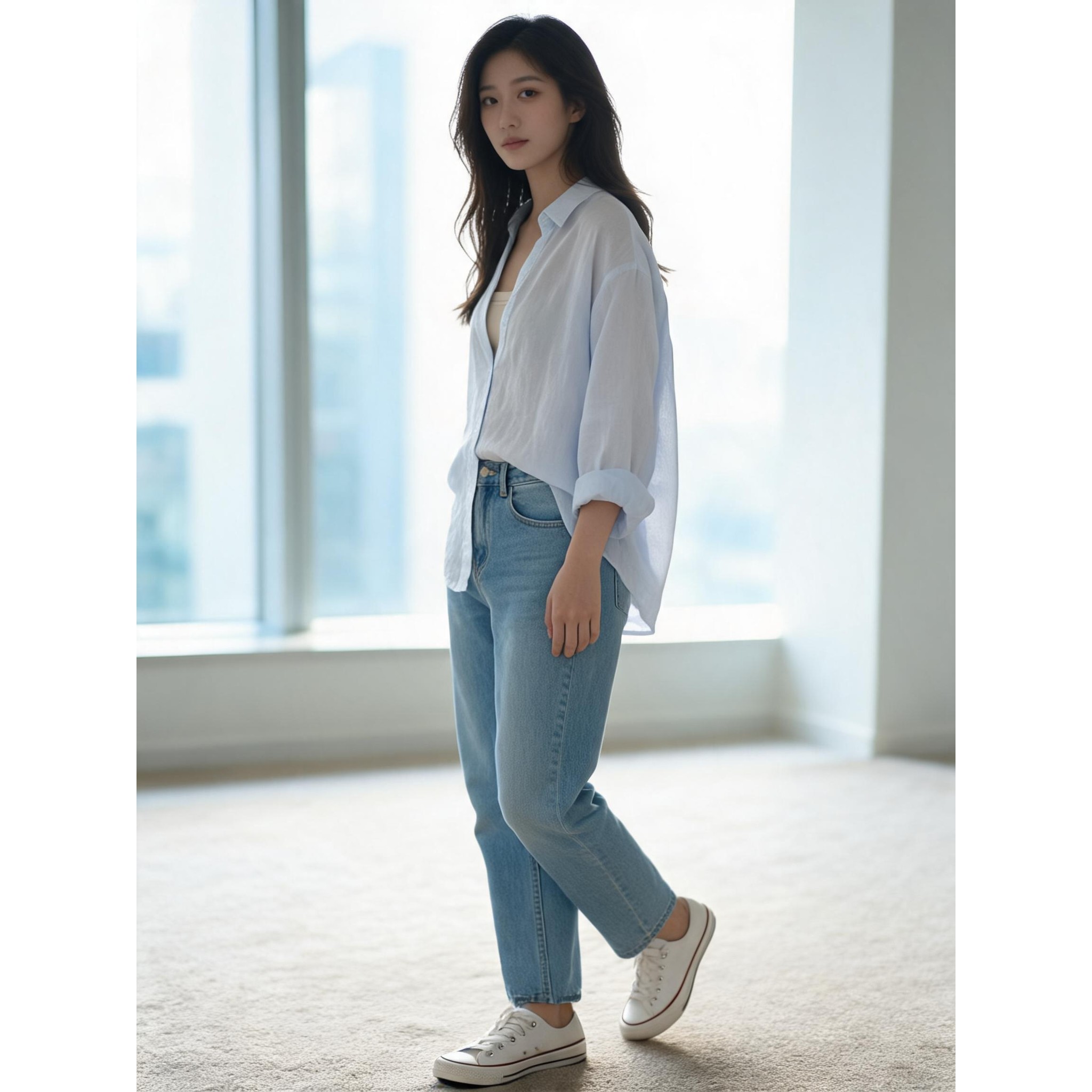 枺上春秋女士宽松休闲V领七分袖衬衫MA4267005