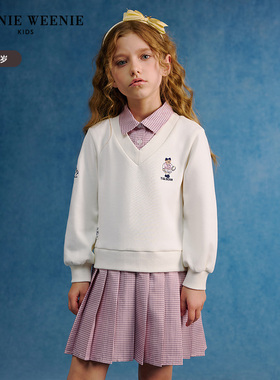 TeenieWeenie Kids小熊童装25年春女童拼接格纹连衣裙TKOM251251B