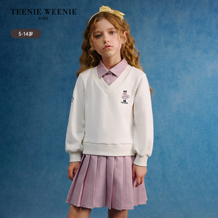 TeenieWeenie Kids小熊童装25年春女童拼接格纹连衣裙TKOM251251B