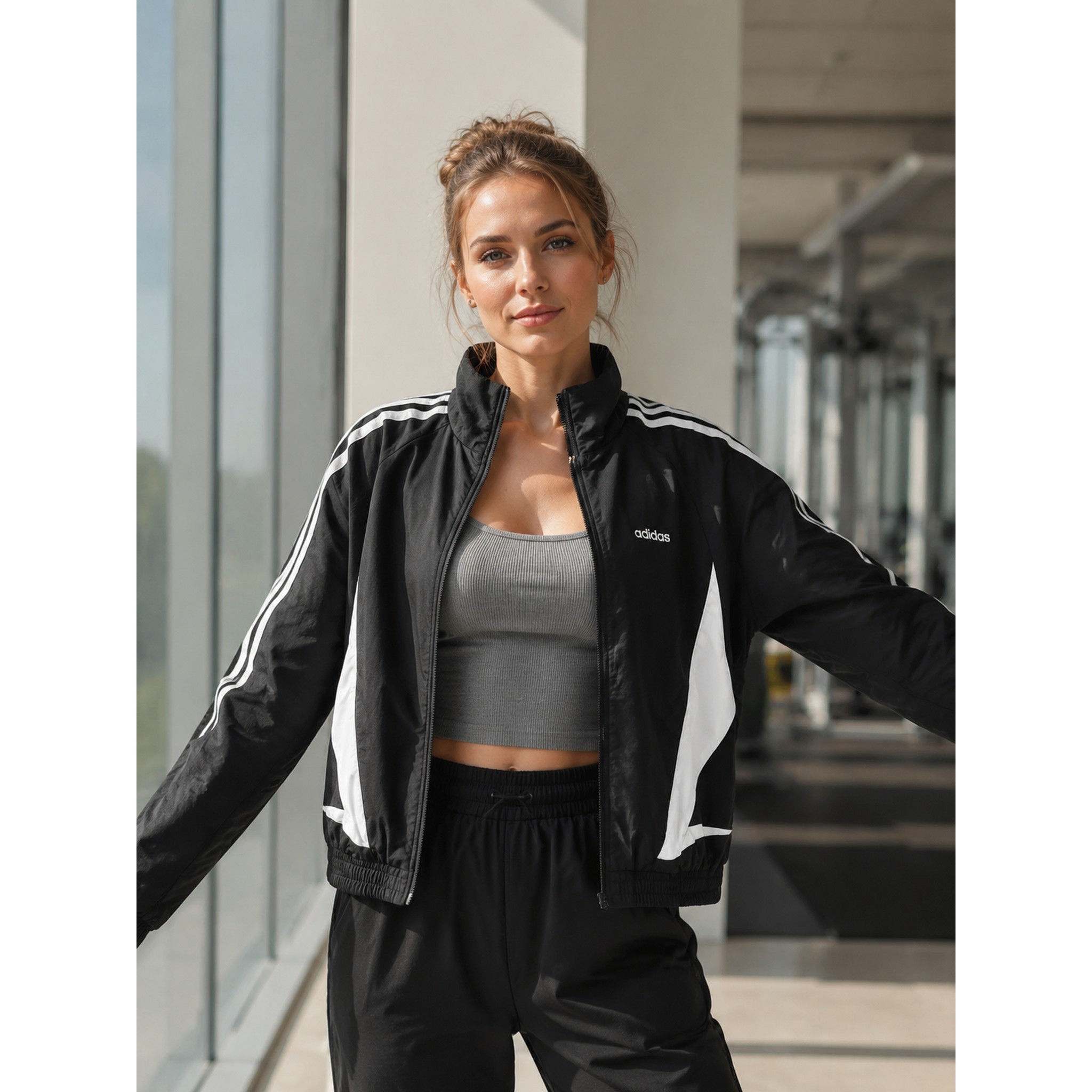 adidas neo春秋季女士经典立领运动夹克外套KY8497