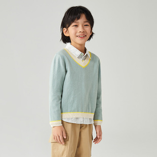 Mitti童装春季儿童男童拼色浅湖绿套头毛衫MX2110301