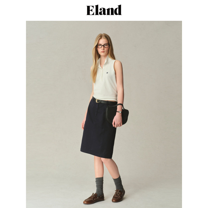 Eland半身裙女纯色A型简约中长裙2025夏季EEWHF38R31
