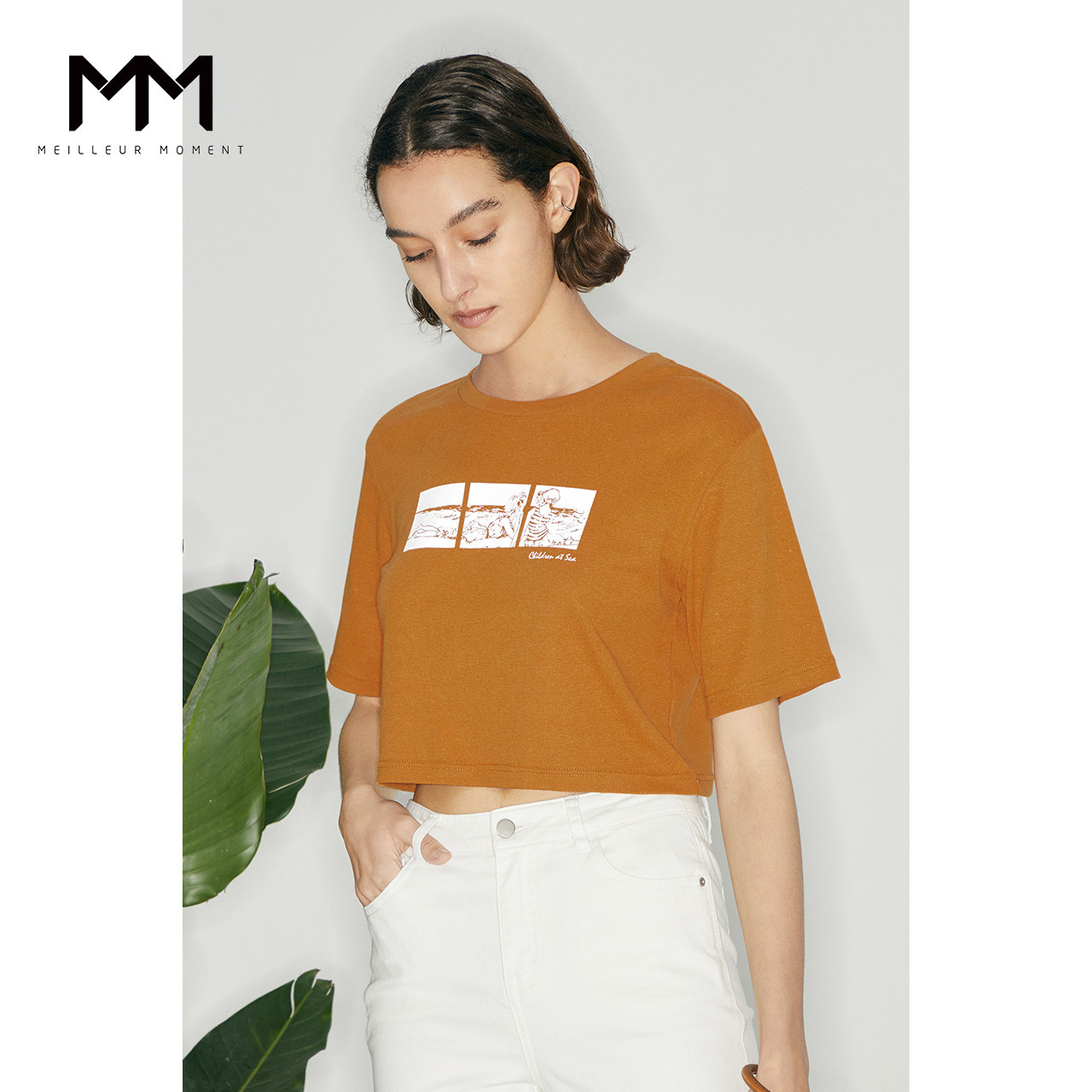 MM麦檬21夏新款短袖棉麻透气截短式复古T恤女设计感5C5100471M图片