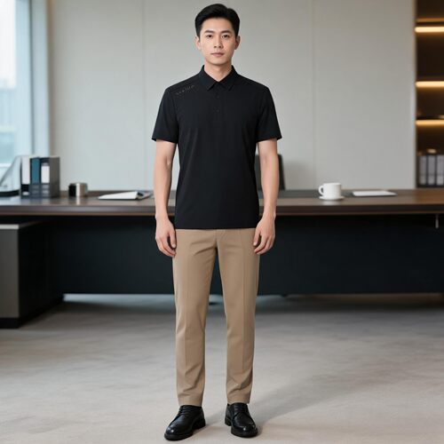 雅戈尔男士黑色商务休闲短袖Polo衫YSHQ530491ACA