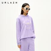 URLAZH有兰2024秋季 香芋紫宽松印花加绒连帽卫衣女SN4SW14