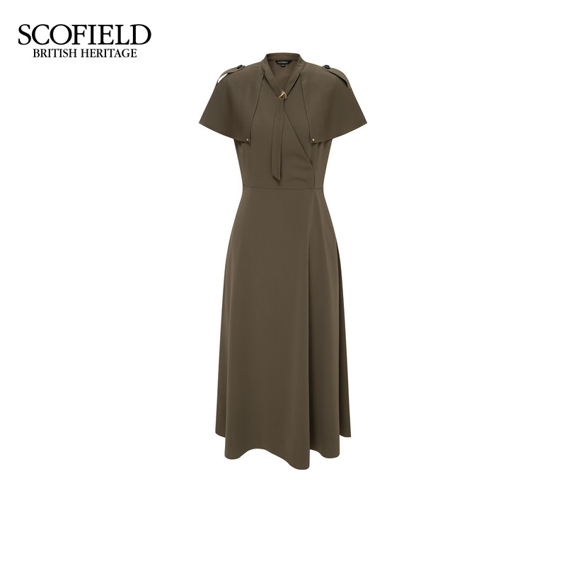 Scofield女装气质飘带设计感披肩连衣裙收腰A摆2025夏季