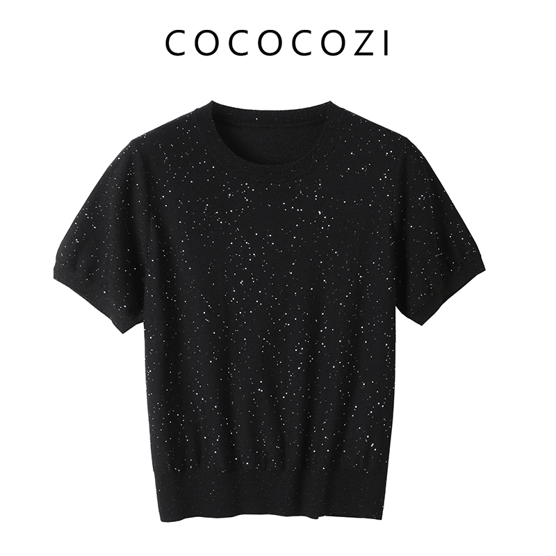 COCOCOZI春季短袖亮片针织衫内搭时尚女251CO505M