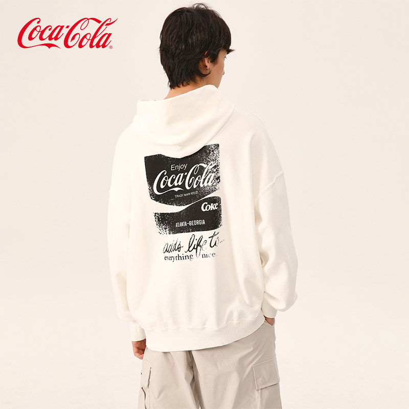 【商场同款】Coca-Cola/可口可乐重磅美式复古渐变落肩连帽卫衣