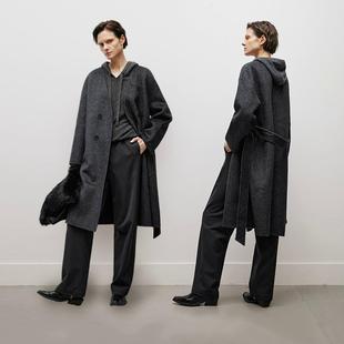 MM麦檬 通勤V领中长款双排扣毛呢外套大衣女5EA270361