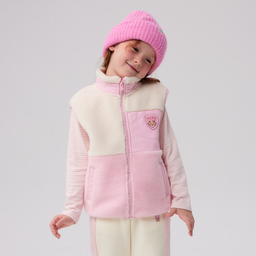 PAWINPAW卡通小熊童装男女童立领针织马甲撞色保暖PCVME4T31M