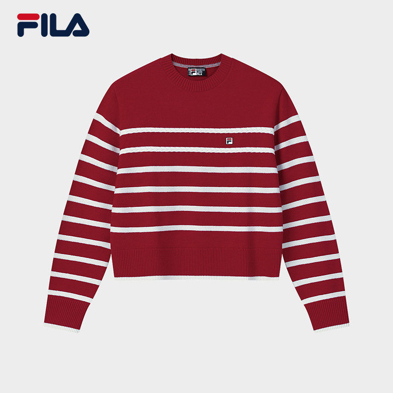FILA 斐乐官方女子编织衫2026春季新宽松条纹套头毛衣F11W618406F