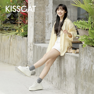 【杨紫同款】KISSCAT接吻猫饼干鞋厚底板鞋增高小白鞋KA53581-50
