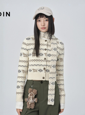 乐町费尔岛条纹针织开衫秋冬围巾毛衣C2EDF4353