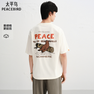 【Jonas联名】太平鸟男装 重磅刺绣宽松白色短袖T恤男B2CNF3201