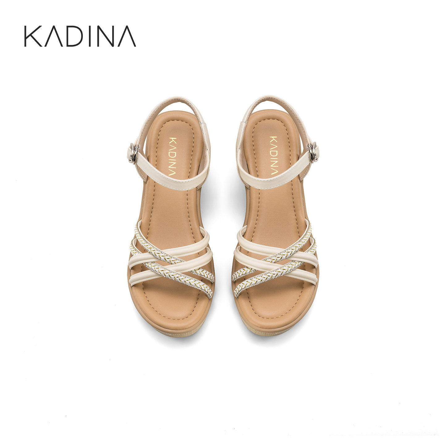 KADINA卡迪娜厚底露址交叉条带休闲女凉鞋KM267903