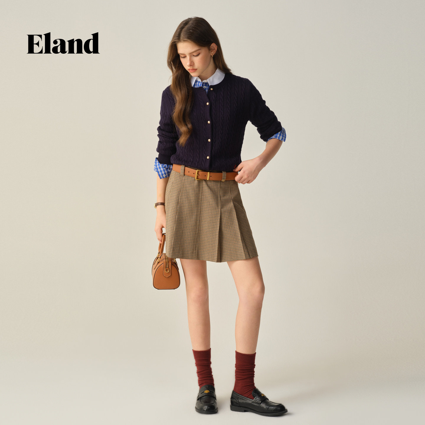 Eland针织衫女气质开衫短款上衣