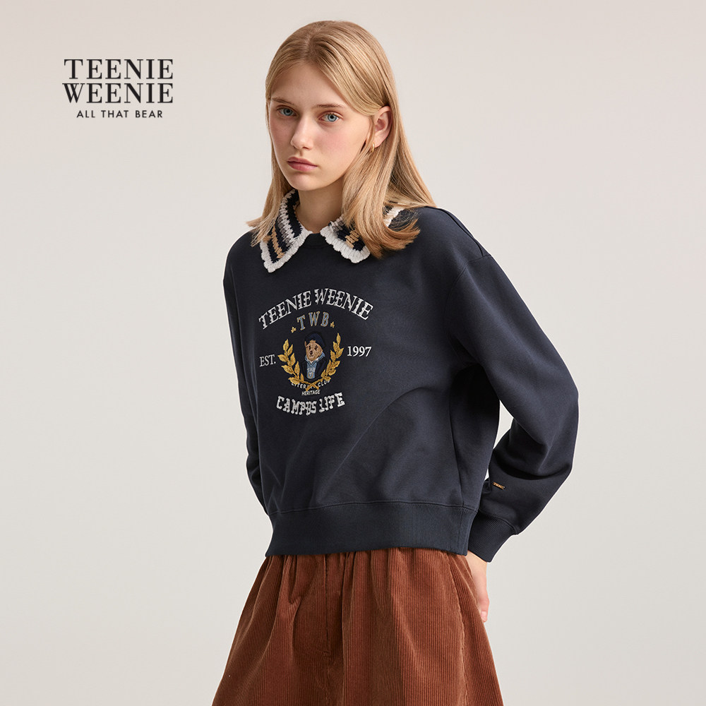 TeenieWeenie小熊女装2025年秋季气质学院风字母刺绣翻领卫衣