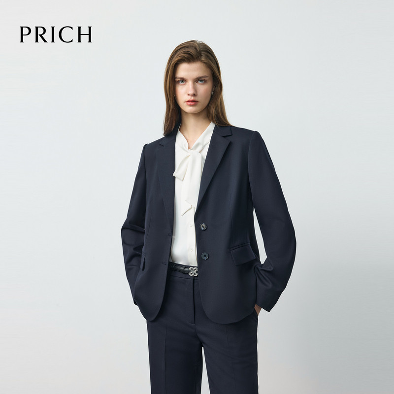 PRICH简约智性干练羊毛西装2026春季微收腰职场通勤外套女