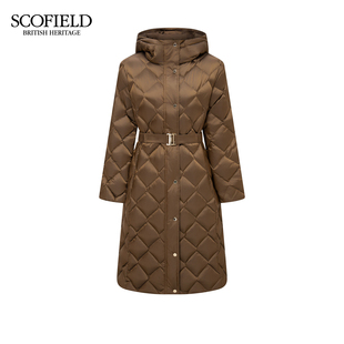 Scofield女装气质长款 连帽羽绒服 腰带
