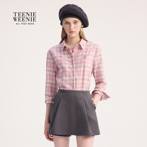 TeenieWeenie小熊女装衬衫秋季风格纹翻领衬衫TTYC254901E