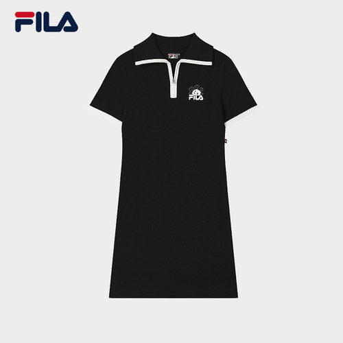 FILA 斐乐官方女子编织连衣裙2025秋新款翻领连身裙F11W538315F
