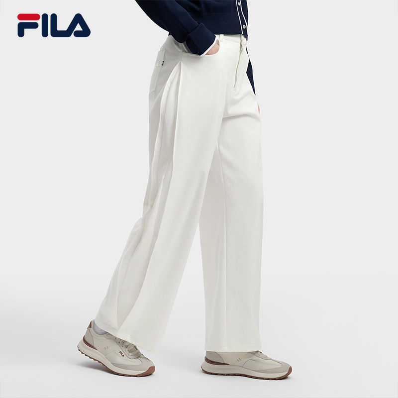 FILA 斐乐女士针织长裤2026夏舒适休闲白裤子直口裤F11W628612F