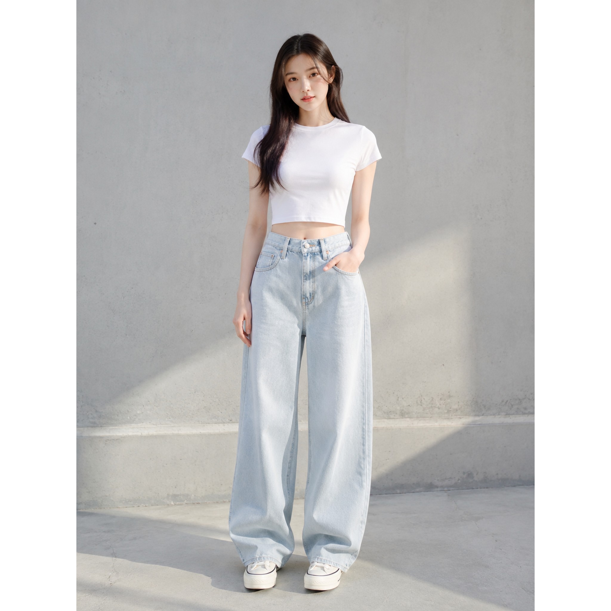Levi’s李维斯春秋女士BLUETAB高腰浅蓝阔腿牛仔裤003J4-0007