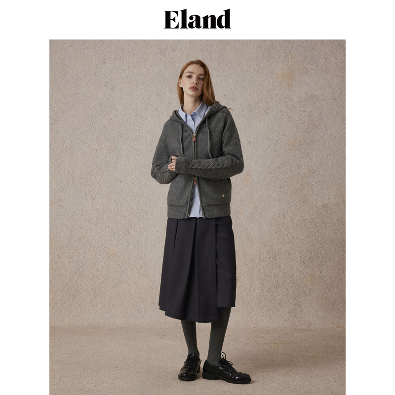 Eland针织衫女双拉链连帽舒适毛衣外套EECKE4TT93