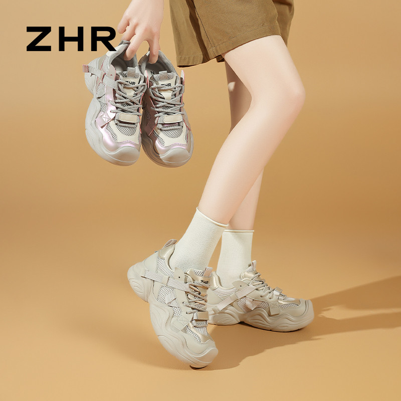 ZHR则则金属风撞色厚底复古户外老爹鞋2025秋季透气休闲女鞋KS170图片