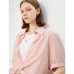 衬衫 百家好条纹短袖 宽松上衣女两件套女 House Basic