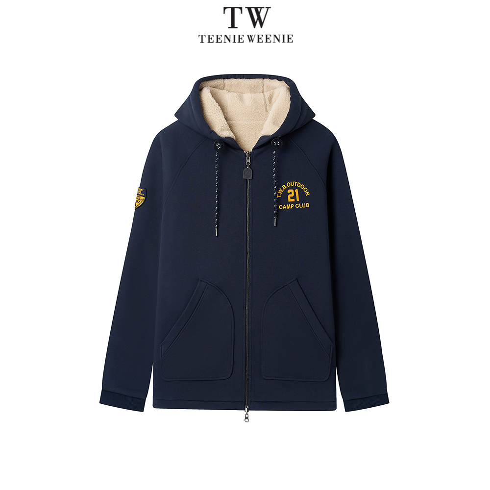 Teenie Weenie2025冬双面穿灯芯绒连帽拉链外套TNMZ254V03A
