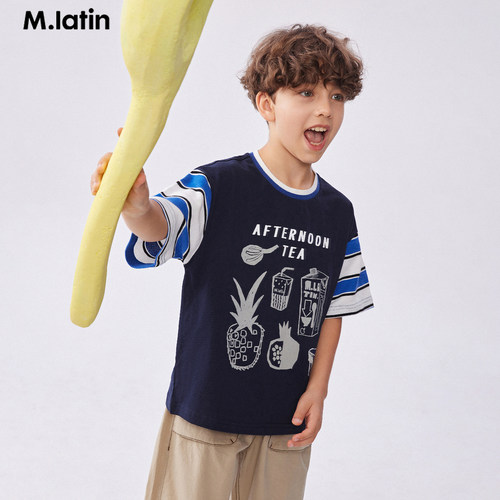 【商场同款】马拉丁童装儿童T恤夏款男童大童条纹印花T恤